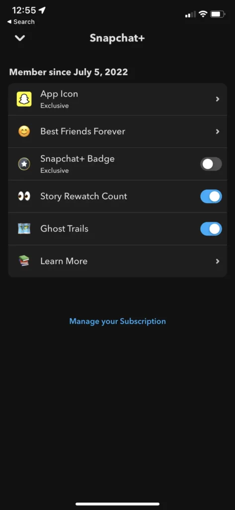 How To Get Premium Snapchat For iPhone? manage subscription