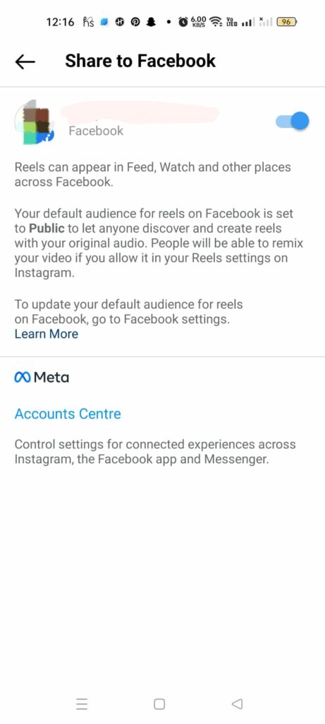 How To Share Instagram Reel To Facebook?
 toggle on