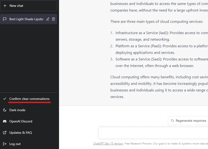 How To Delete ChatGPT Conversation History - confirm clear conversation 