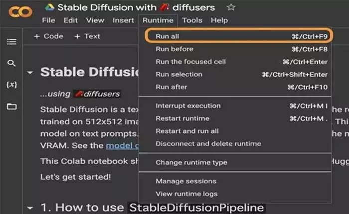 How To Access Stable Diffusion Using Google Colab - run all