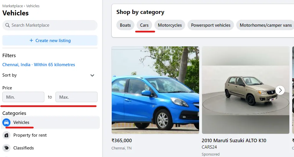 Facebook Marketplace Cars - category