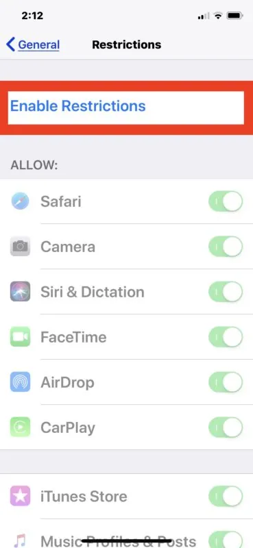 How To Get Out Of Incognito On iPhone - enable restrictions