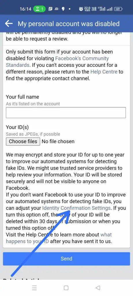 How To Contact Facebook Support For Disabled Account Recovery? identity confirmation