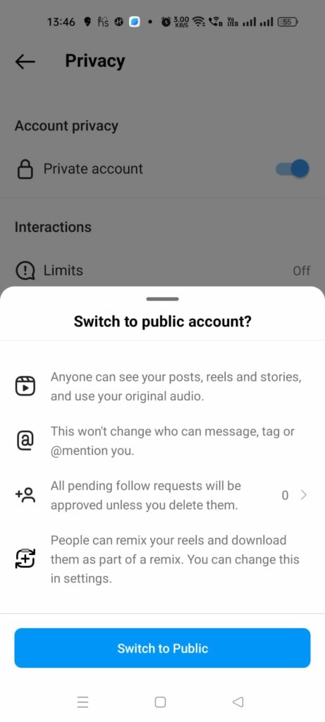 How To Fix Can’t Send Message To Account Unless They Follow You On Instagram? Switch to public