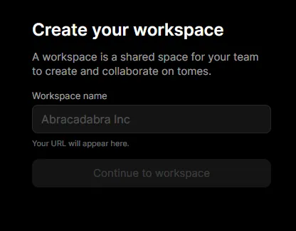 How To Login To Tome App - create workspace