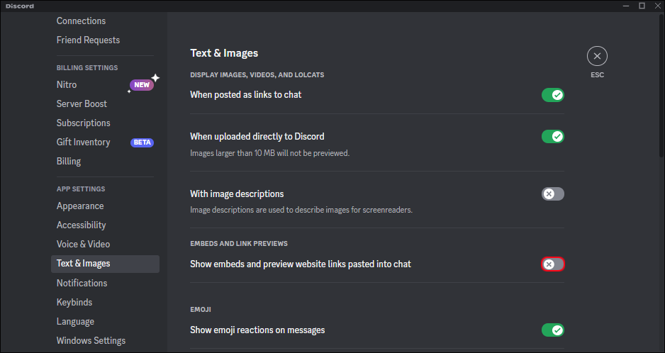 How To Hide Annoying Link Previews In Discord - Disable show embeds and preview website links