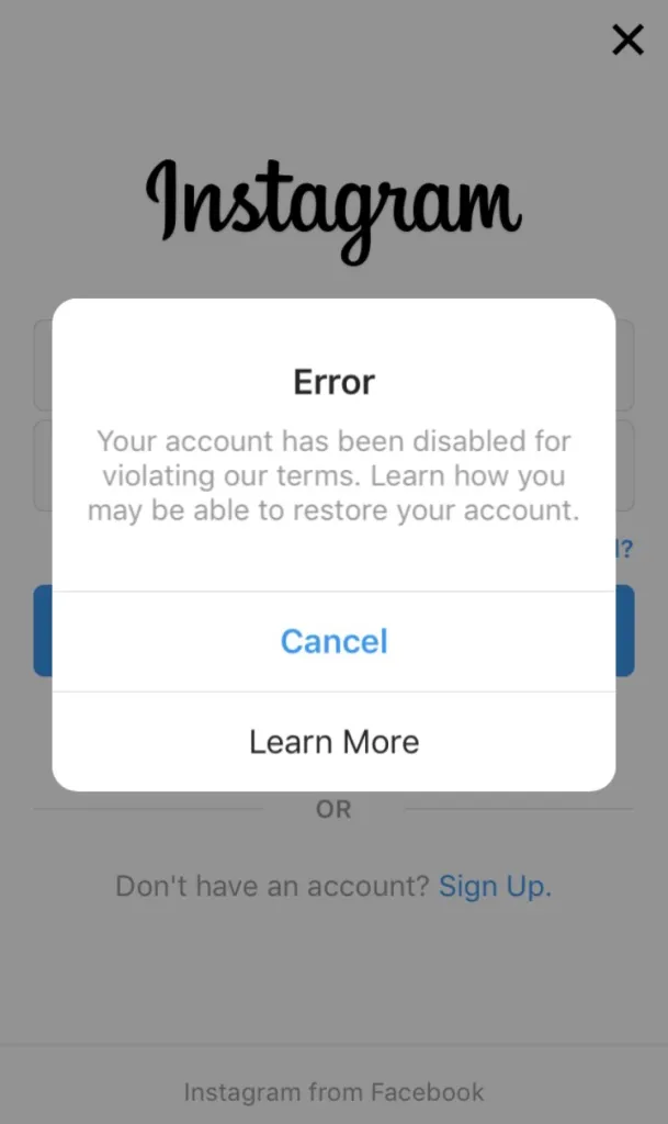 Why Did My Instagram Account Get Deleted For No Reason - error notification