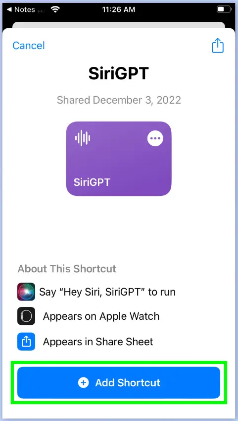 SiriGPT shortcut