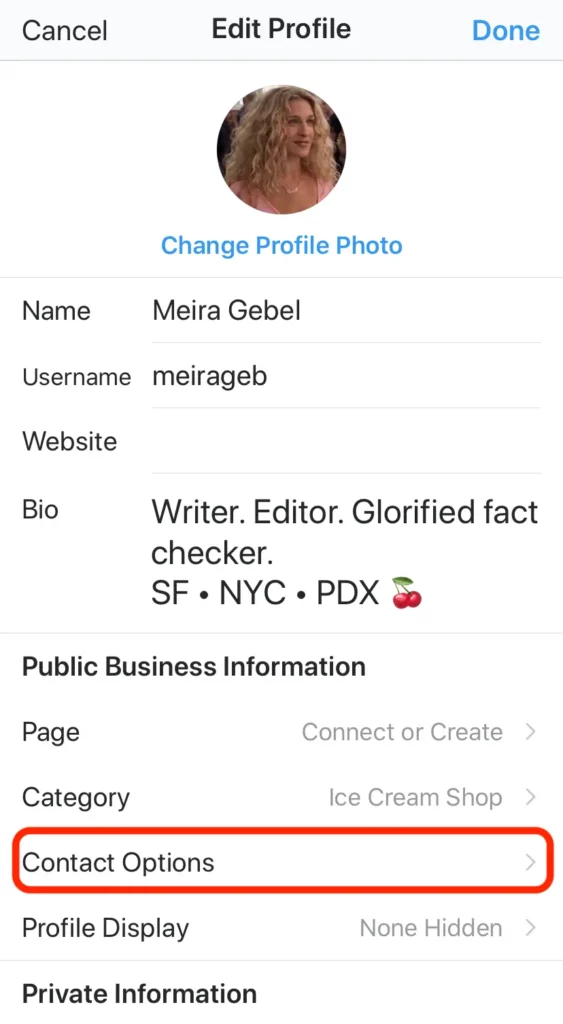 How To Add Location On Instagram Bio - contact options