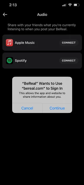 How To Connect Spotify To BeReal? - Continue