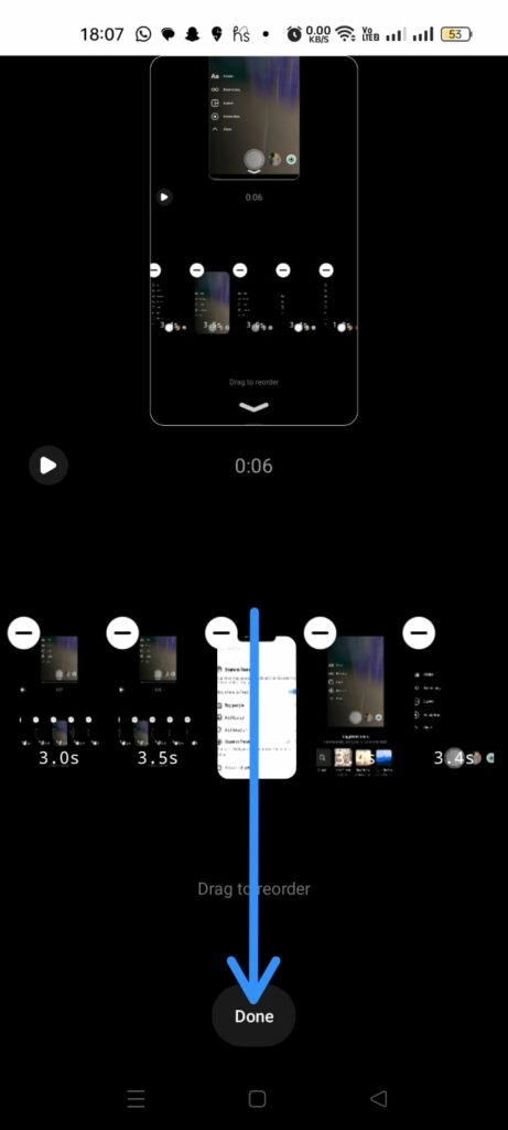 How to Rearrange Clips in Reels on an Android - done