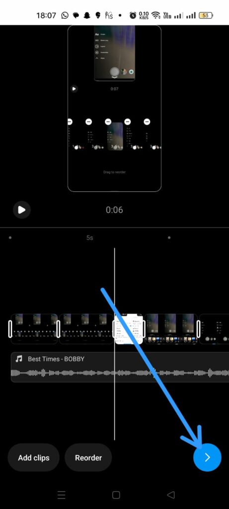 How to Rearrange Clips in Reels on an Android - next