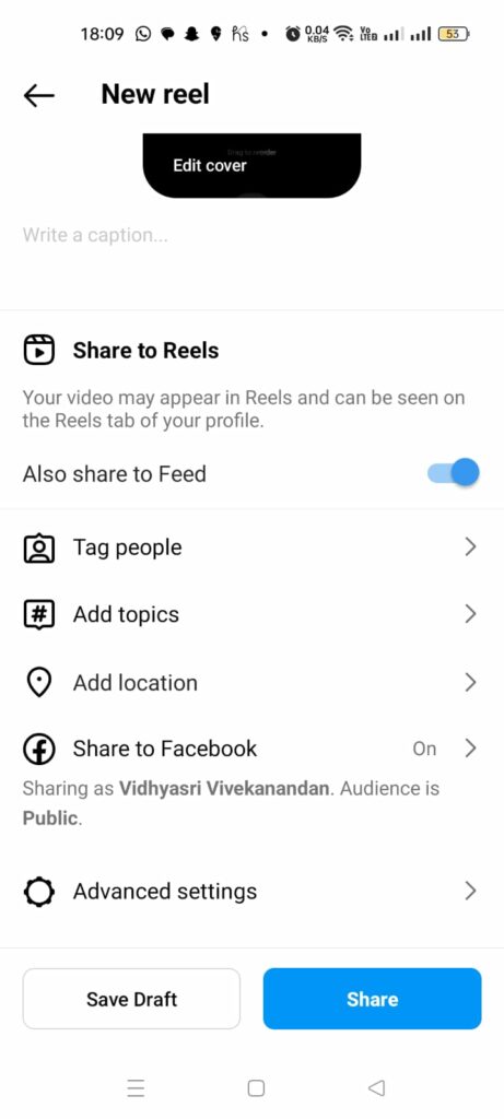 How to Rearrange Clips in Reels on an Android - share