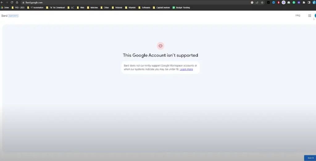 Why Is Google Bard Showing Bard Isn’t Supported For This Account Error?