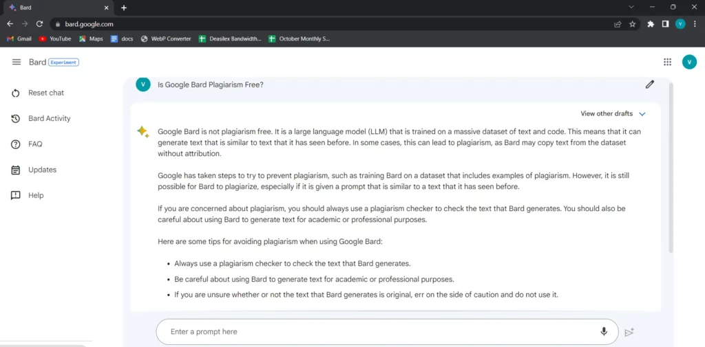 Does Google Bard Plagiarise? - enter query
