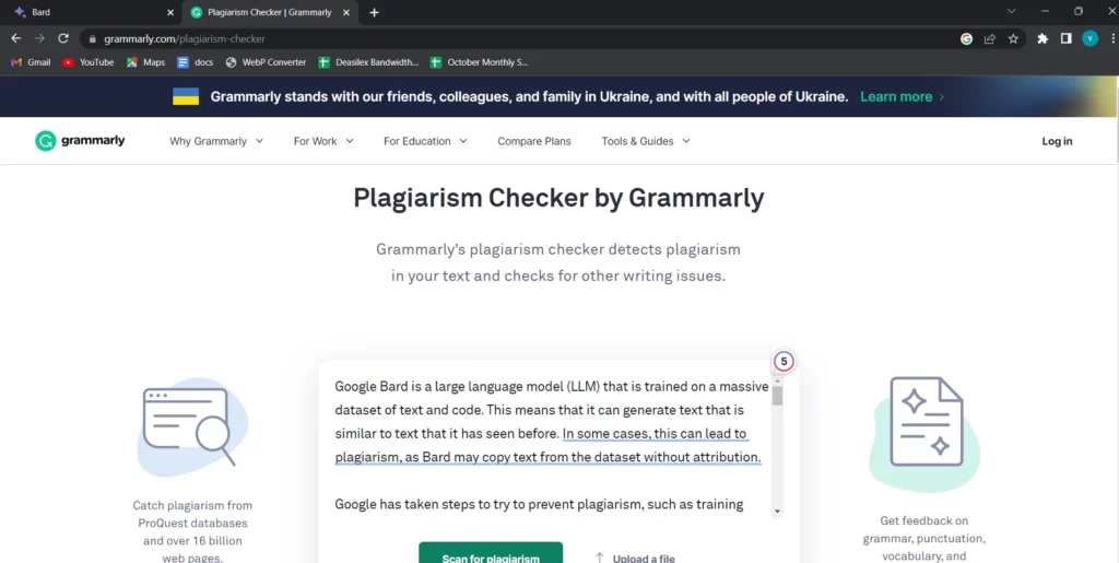 Does Google Bard Plagiarise? paste in a plagiarism checker