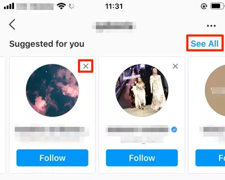 How To Delete Suggested Users From Instagram? X icon