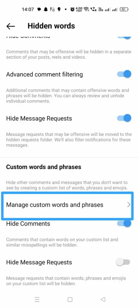 How To Automatically Hide Comments On Instagram (Based On Specific Words And Phrases) - Manage custom words and phrases