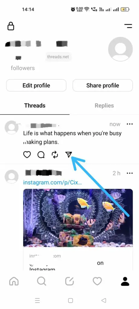 How To Share Your Threads Post On Instagram - Airplane icon