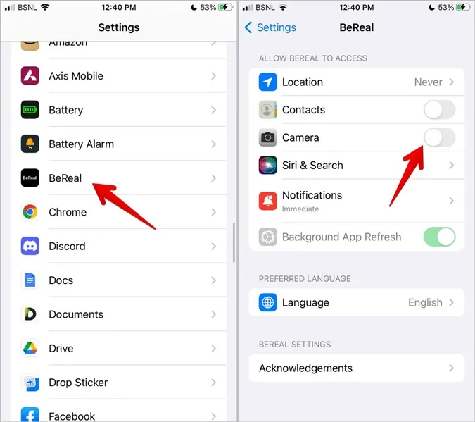 How To Fix BeReal Can't Resolve Your Request - Enable Permissions for iOS devices