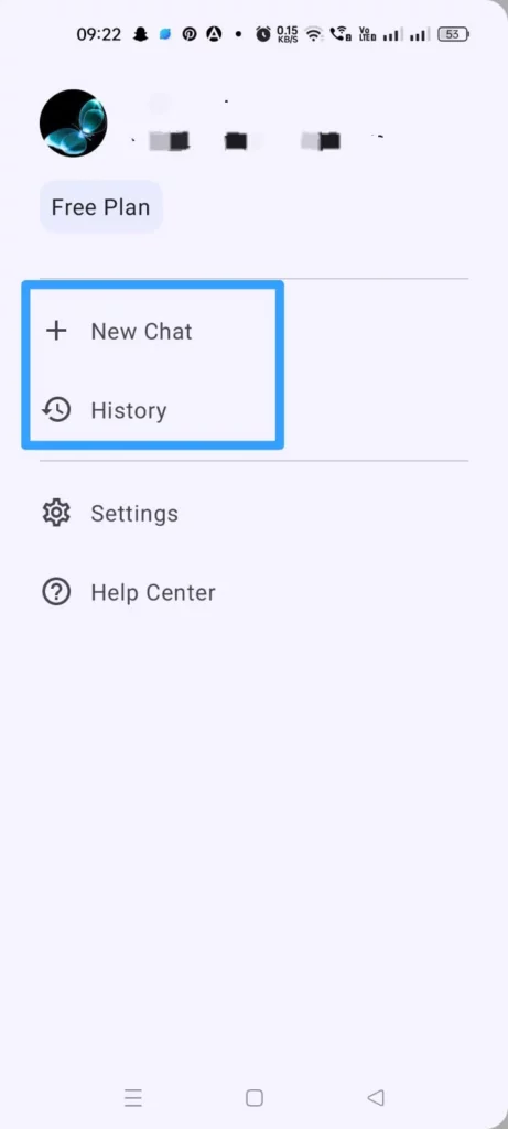 Copy Or Select Text - New chat or History