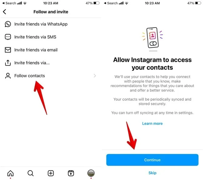 Sync Your Contacts on Instagram - Follow contacts