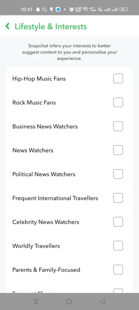 Change Ads Settings On Snapchat Discover - Lifestyle and interests